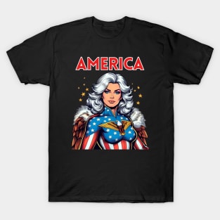 America: Patriotic USA Female Comic Book Superhero July 4th T-Shirt